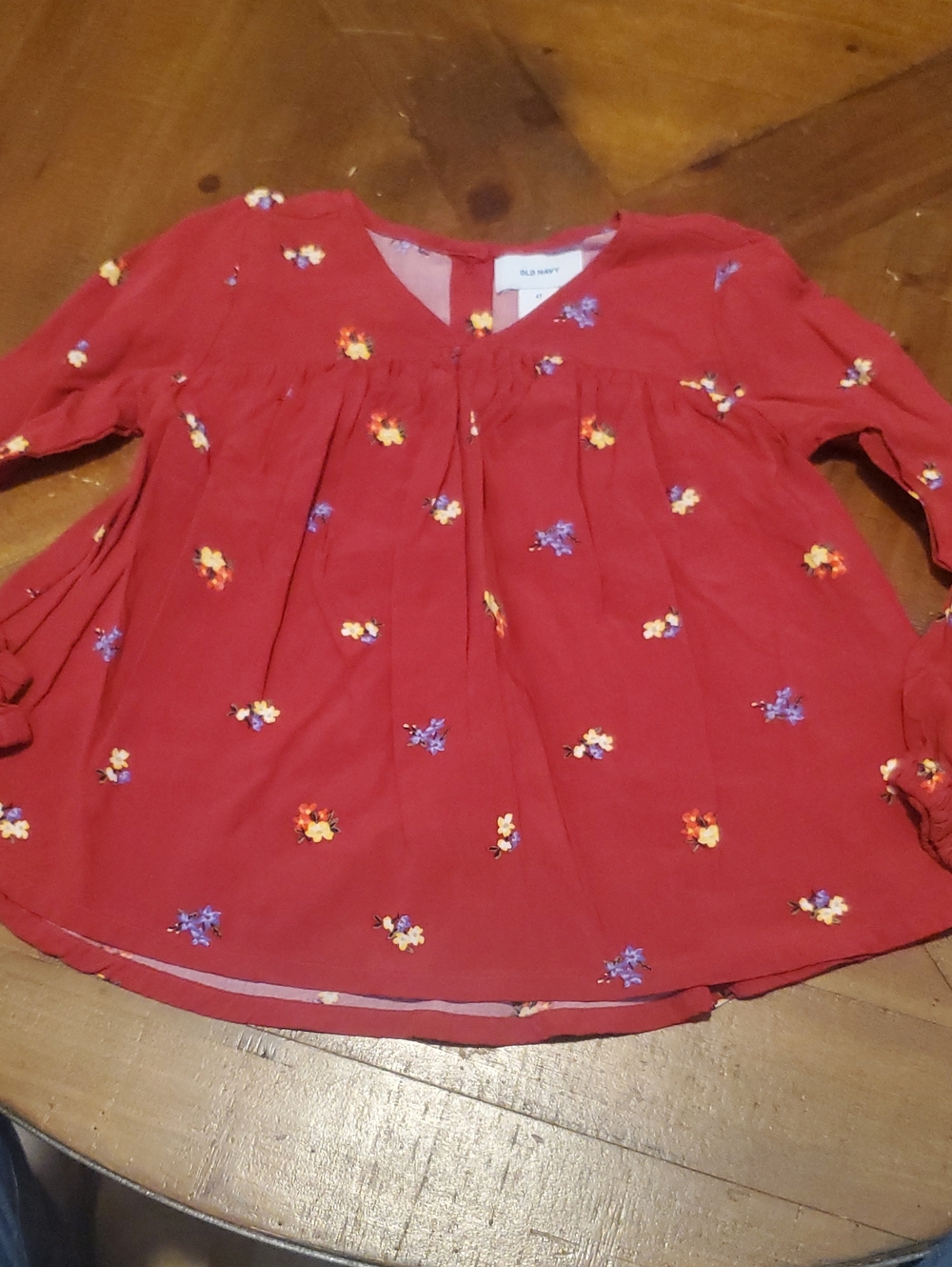 Old Navy Red Floral Peasant Long-Sleeve Top